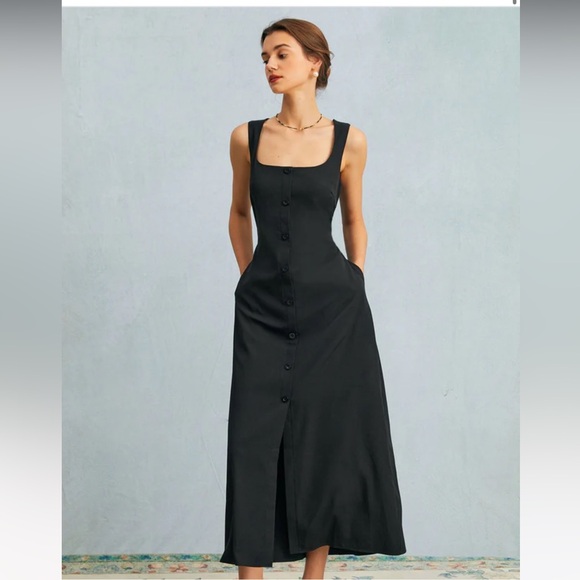 Black Button Down Maxi Dress - Picture 1 of 5